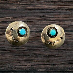 Vintage Native American Sterling Silver Turquoise Shadow Box Earrings